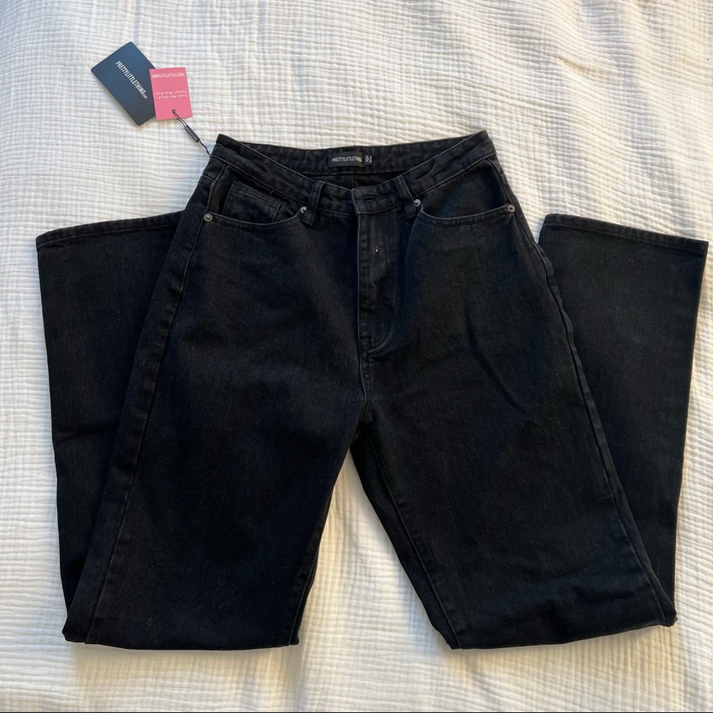 PLT Pretty Little Thing washed black high waist straight leg jeans. NWT